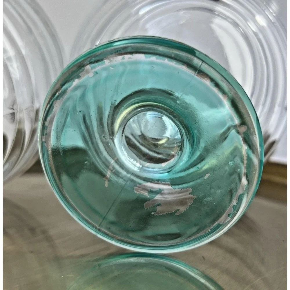 Dessert Cups Ribbed Footed Aqua Stem Sherbet Glasses Vintage Glassware Set of 2